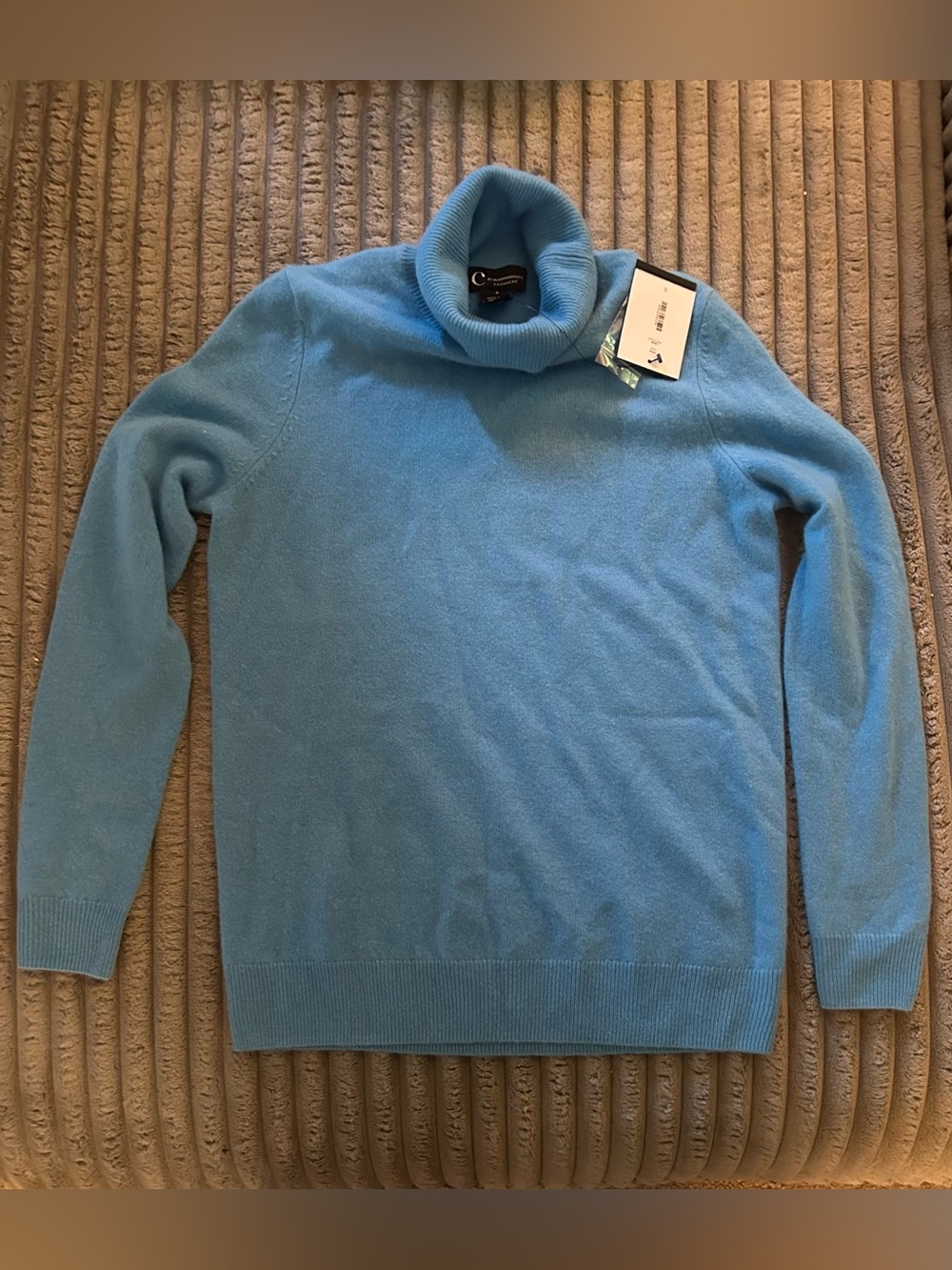 NWT C by Bloomingdale's 100% 2-ply Cashmere Turtleneck Sweater Grotto Blue  S